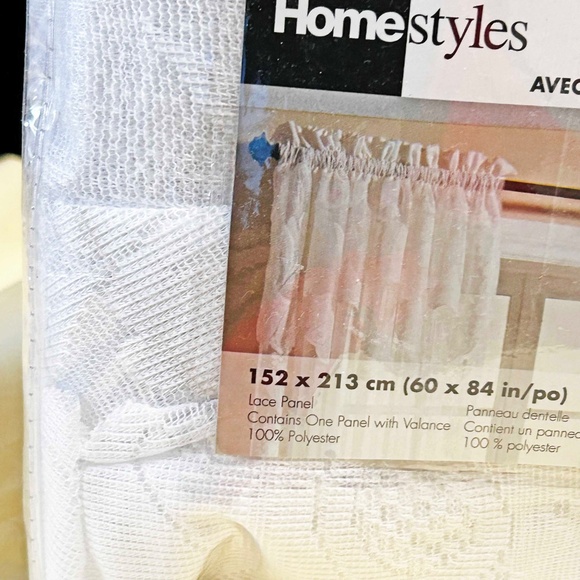 DRAPES, 60 X 84 INCHES, ONE PANEL WITH LACE VALANCE, POLYESTER/COTTON, SEARS, - Picture 3 of 3